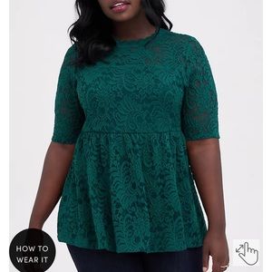 NWT Torrid 3X Green Lace Babydoll Holiday Top